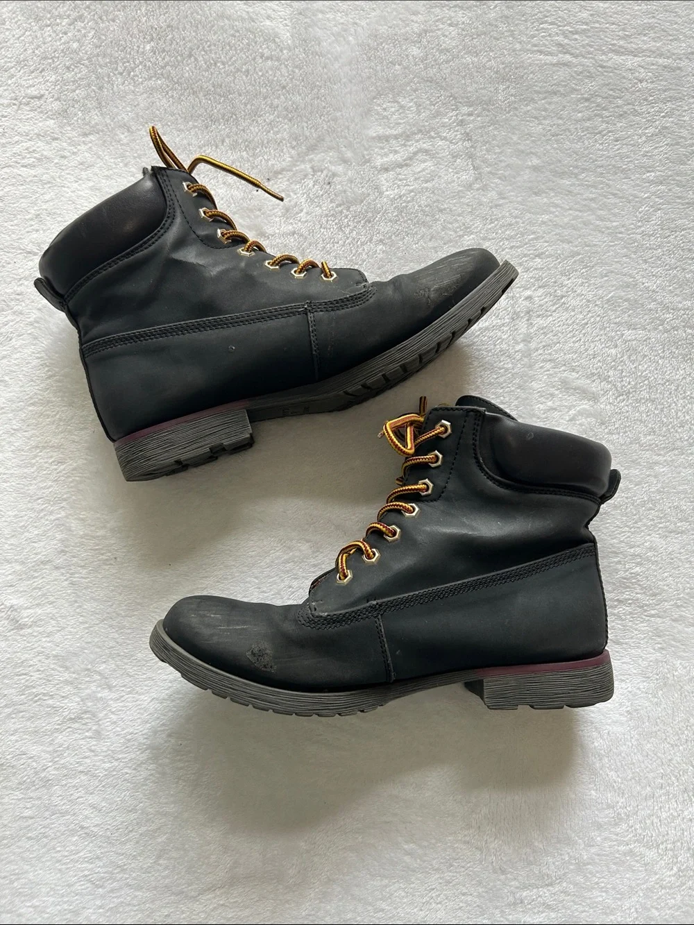 Rock & Candy Black Ankle Lace-Up Boots with Yellow & Red Laces